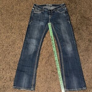 Rock & Roll Cowgirl Washed Blue Embroidered Waist Jeans